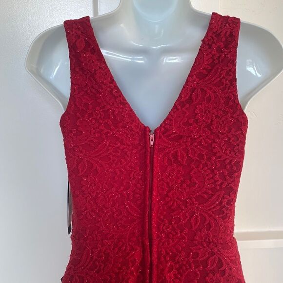 NWT! City Studios Juniors' Ruby V-Neck Glitter Lace Dress Flare Sleeveless Sz 1 - Picture 10 of 13